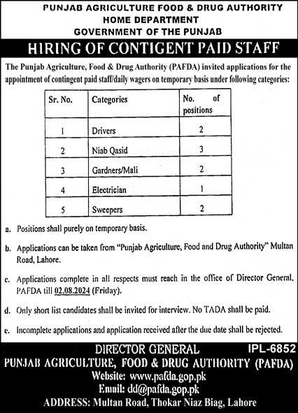 Punjab Agriculture Food & Drug Authority Recruitment 2024, Check Vacancy Details, Application Process