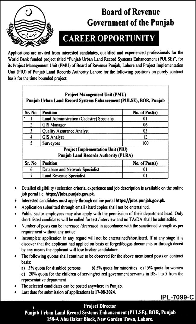 BOR vacancies & recruitment ( August 2024) : Open Jobs/Online applicaion