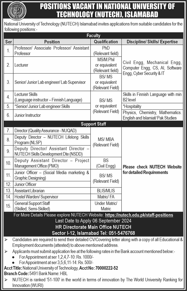 NUTECH recruitment & vacancies ( August 2024) : Open Jobs/ Application