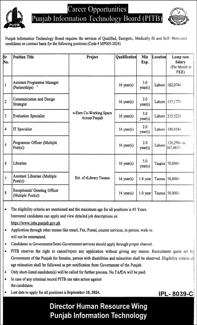 PITB vacancies & recruitment ( September 2024) : Open Jobs/ Online application