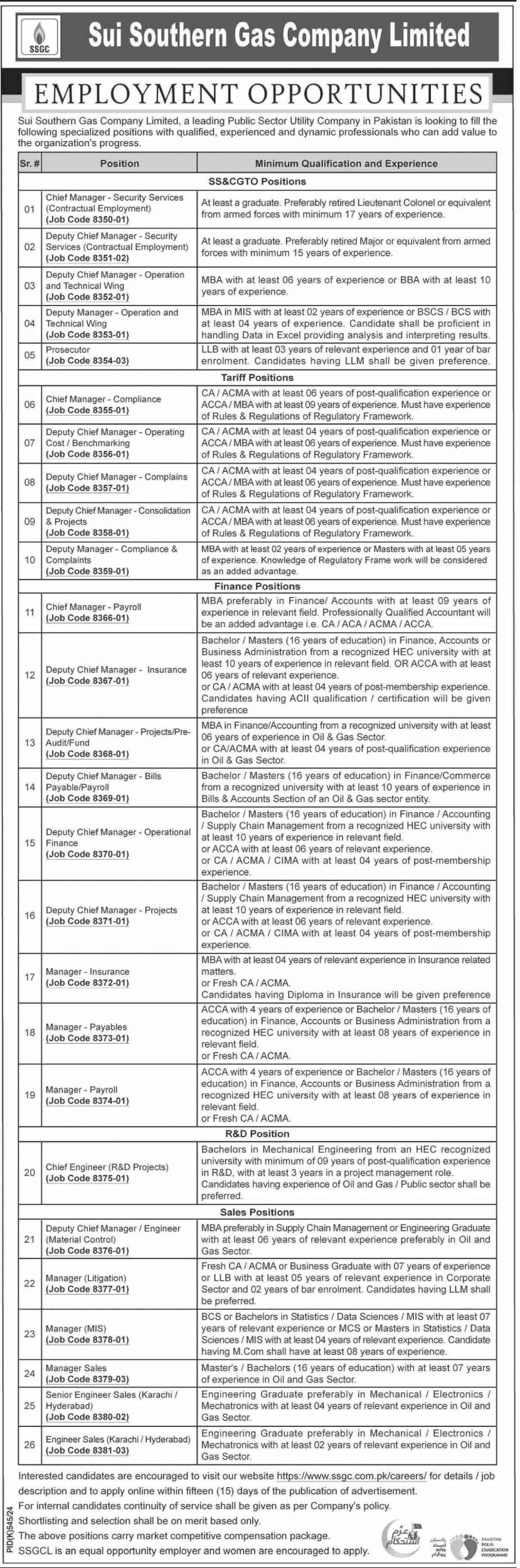 SSGC vacancies & recruitment ( September 2024) : Open Jobs/Online application