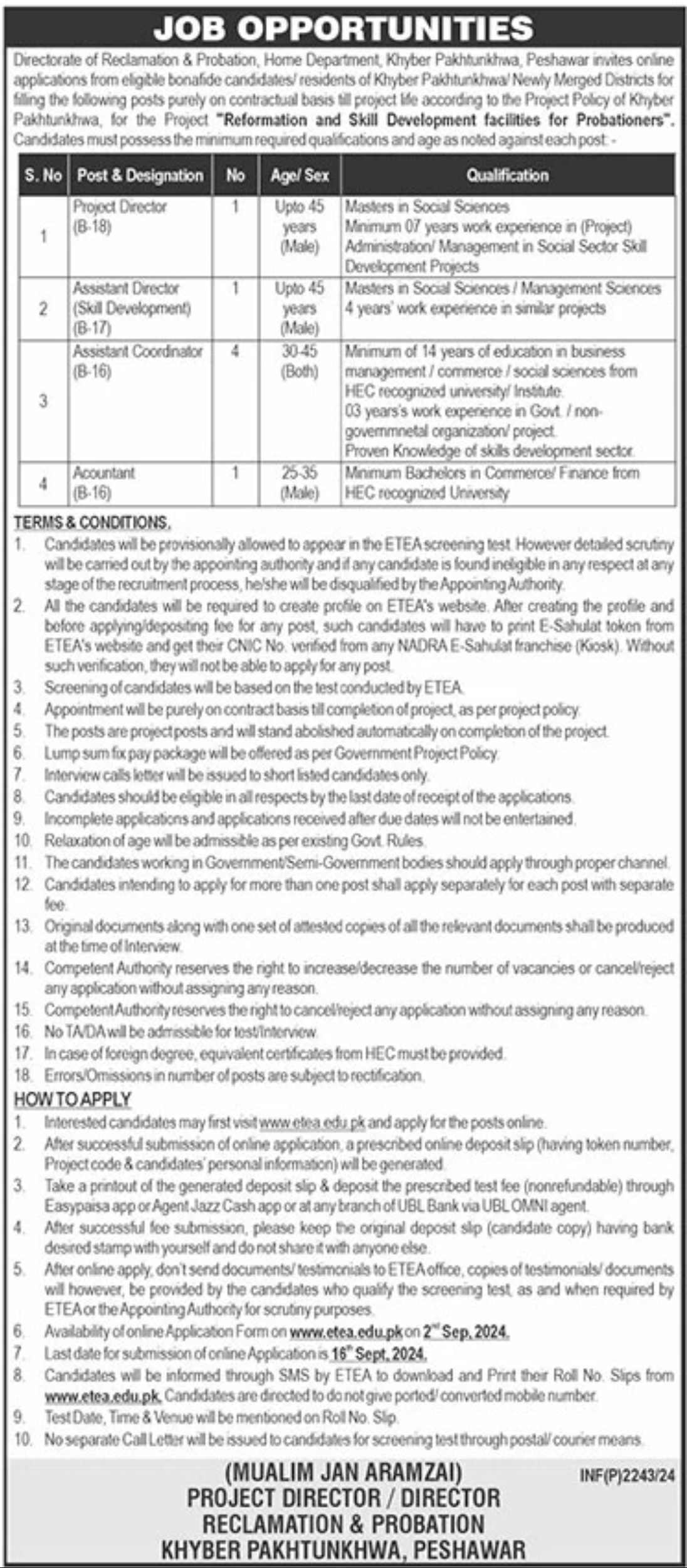 Home Department KPK recruitment( September 2024) : Open Jobs/ Online application